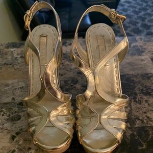 Prada Authentic Gold Cork Heels